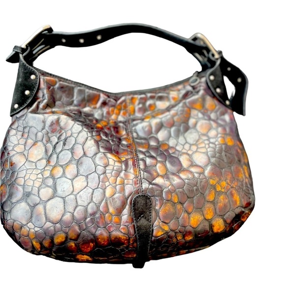 Donald J. Pliner Made In Italy Patent Embossed Croc Hobo Bag - Picture 2 of 16